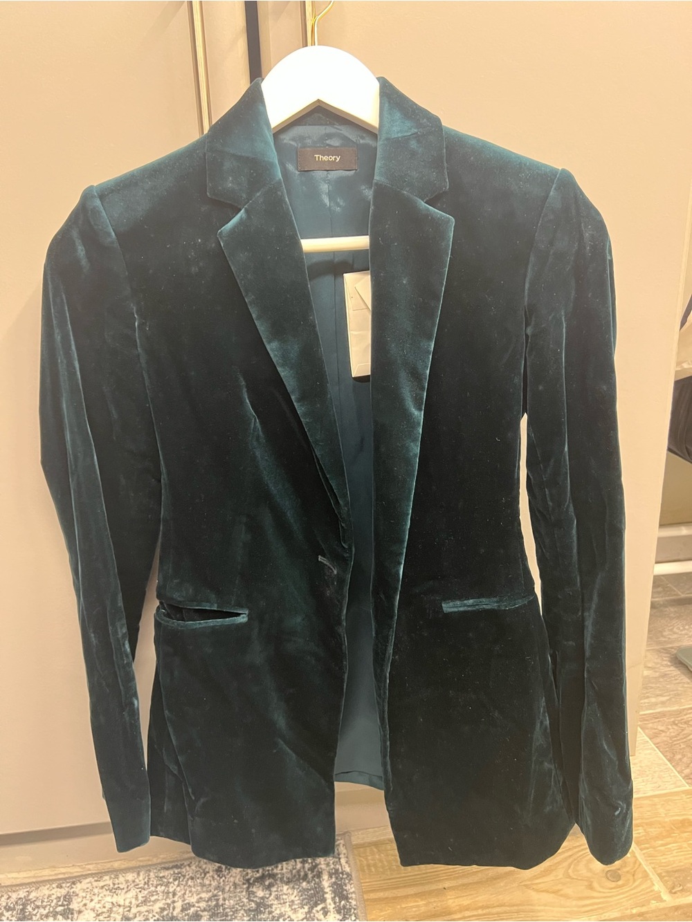 Theory Velvet Blazer in Dark Teal